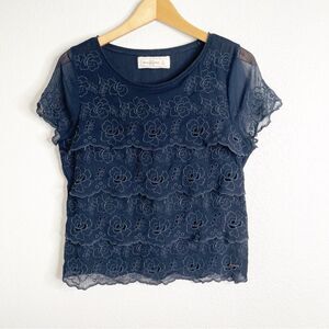 Abercrombie & Fitch Y2K Navy Eyelet Ruffle Layered Top Size Medium
